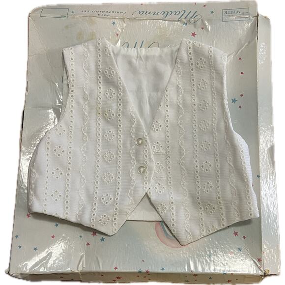 Vintage Madonna Baby Boy Christening set. Onsie, vest, cap, tights, smock in box - Picture 3 of 8